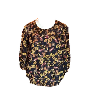 APT. 9 Black with Gold & Maroon Paisley Print Popover Blouse Size M